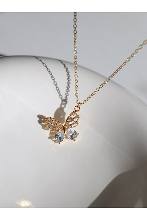Stylish Butterfly Necklace with White Stone