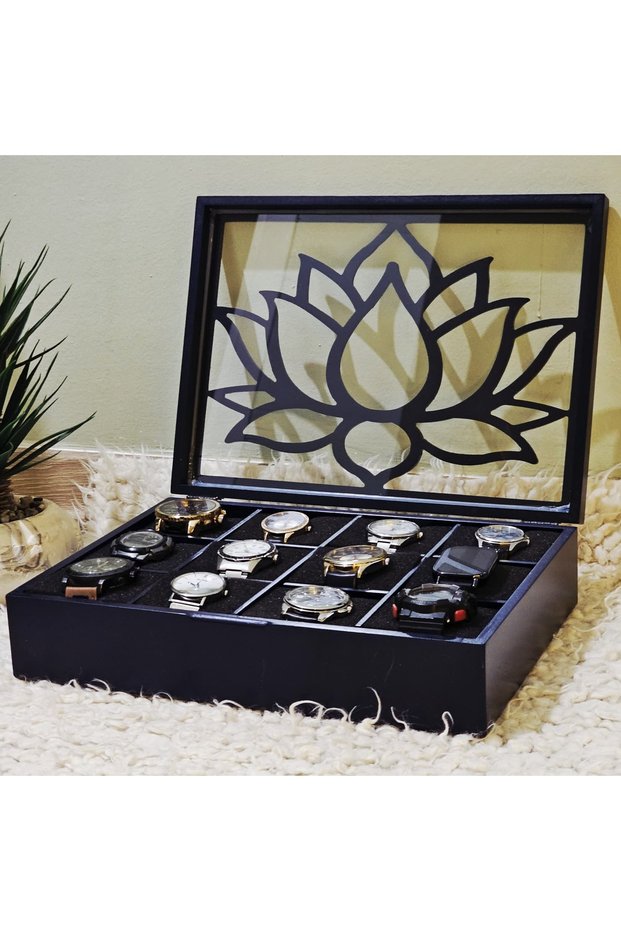 Wooden 12-Compartment Watch Box Decorative Navy Blue Watch Accessory Storage Box Organizer