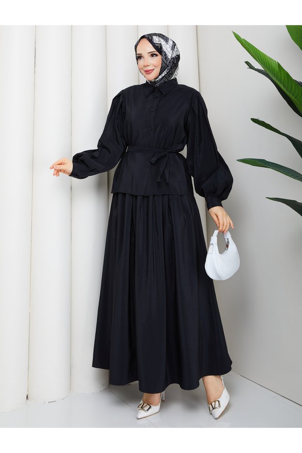 Pleated Sleeveless Shirt & Pleated Skirt Hijab Set Rc9028