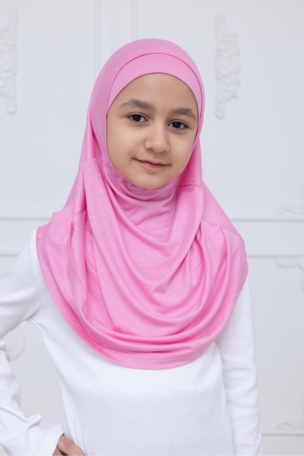Practical Ready-To-Wear Children's Shawl, Comfortable Elastic Hijab Headscarf Pink