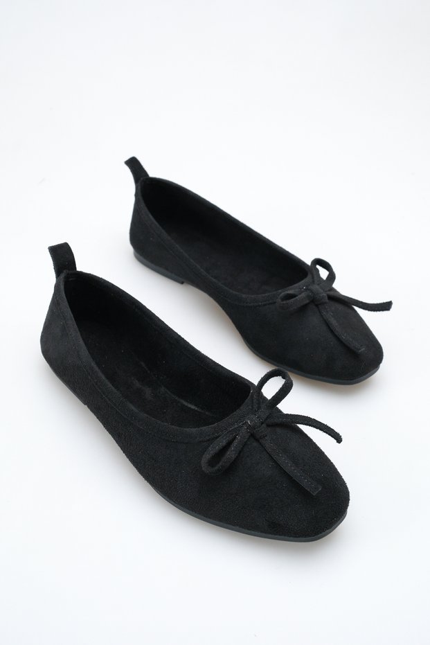 Black Suede Women's Ballet Flats Bowknot Round Toe Comfortable Non-Slip Sole Pack Shoes Nima