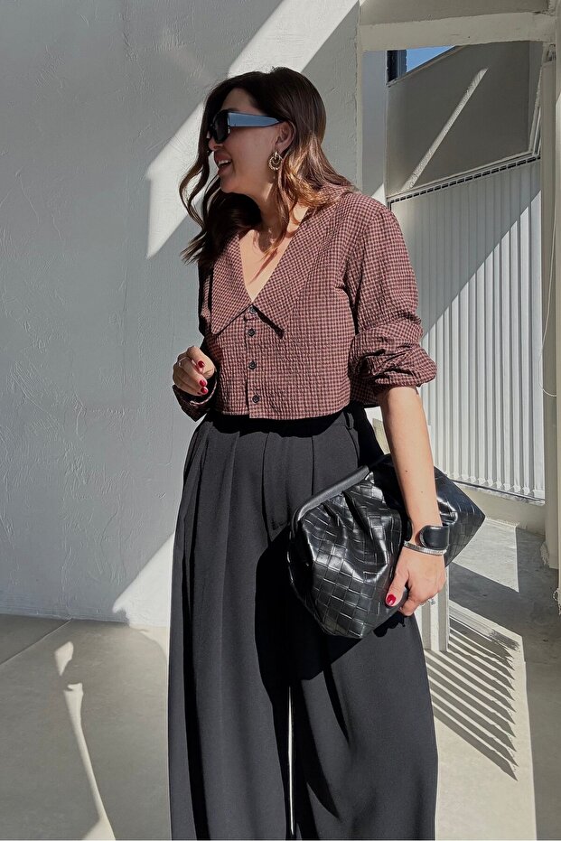 بلوزة بنية نقشة مربعات جنهام لي - 2