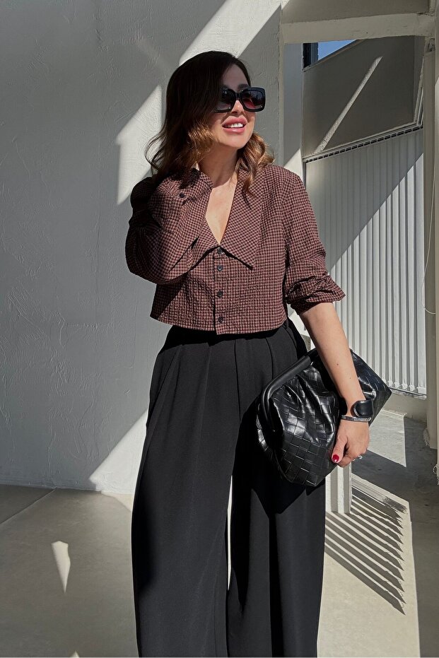 بلوزة بنية نقشة مربعات جنهام لي - 4