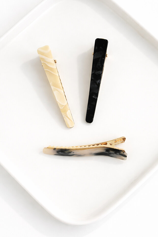 Set of 3 Modern Patterned Latch Hair Clips