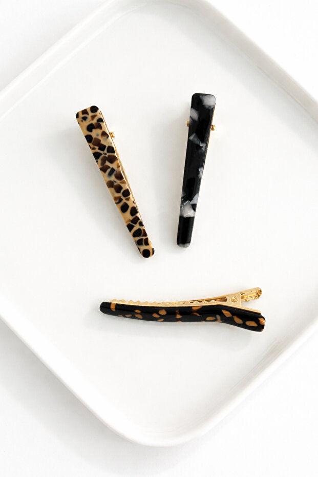 Set of 3 Modern Patterned Latch Hair Clips