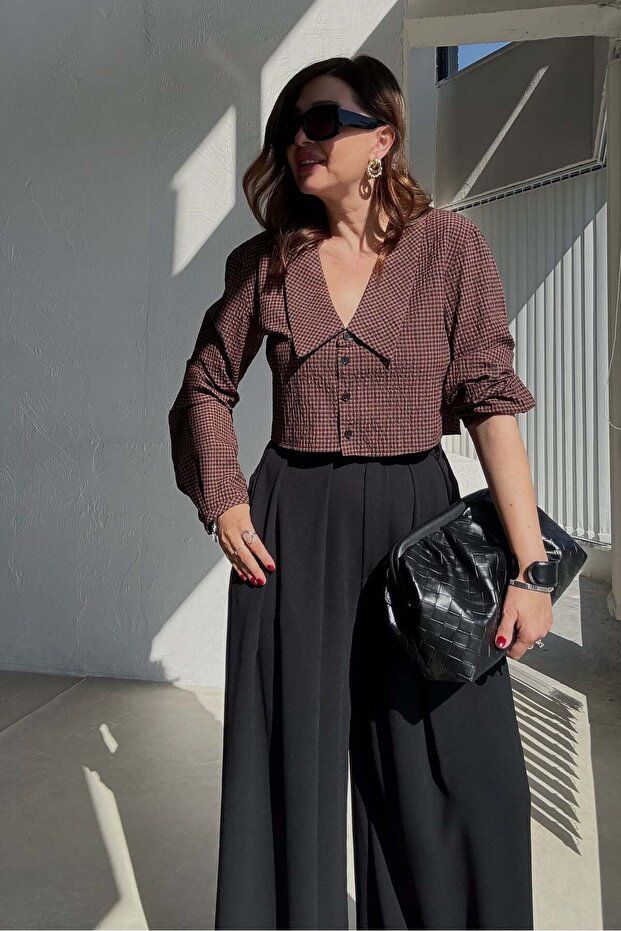 بلوزة بنية نقشة مربعات جنهام لي - 3