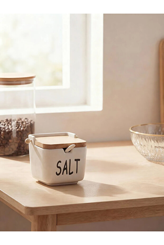 حاوية تخزين سيراميكية بغطاء خشبي مختلط من LCW HOME