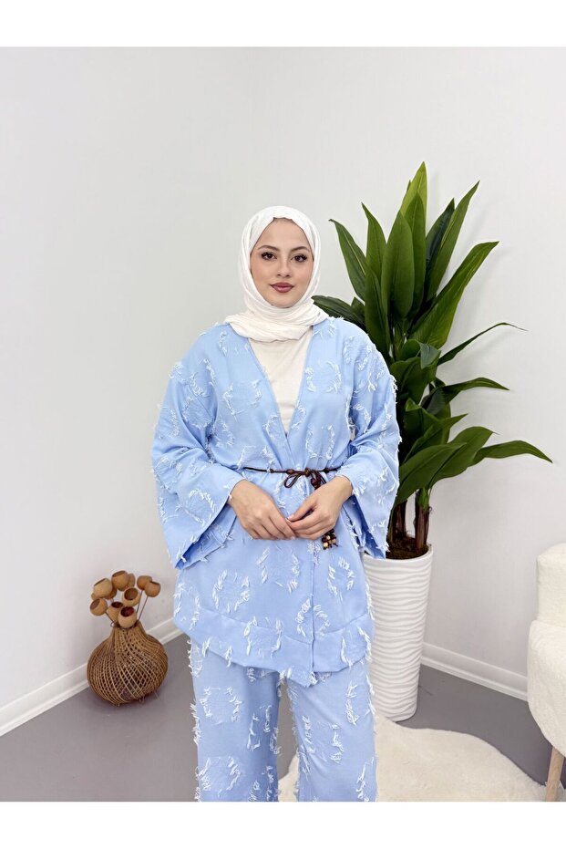 Tasseled Belted Kimono Set - 3