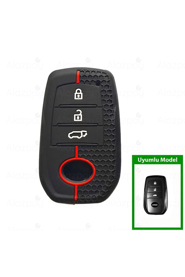 Toyota Compatible Ch-R, Corolla, Cross, Yaris, Cross, Prius, Rav4, Camry, Prado, Silicone Patterned Key Case (Black Red)