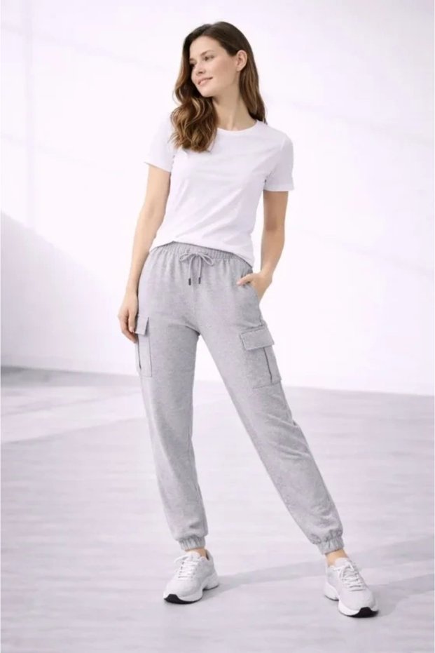 Jogger Pants Comfortable Fit Sweatpants, Pack of Cargo Pocket with Elastic Cuffs, Casual Sports Trousers - Gray