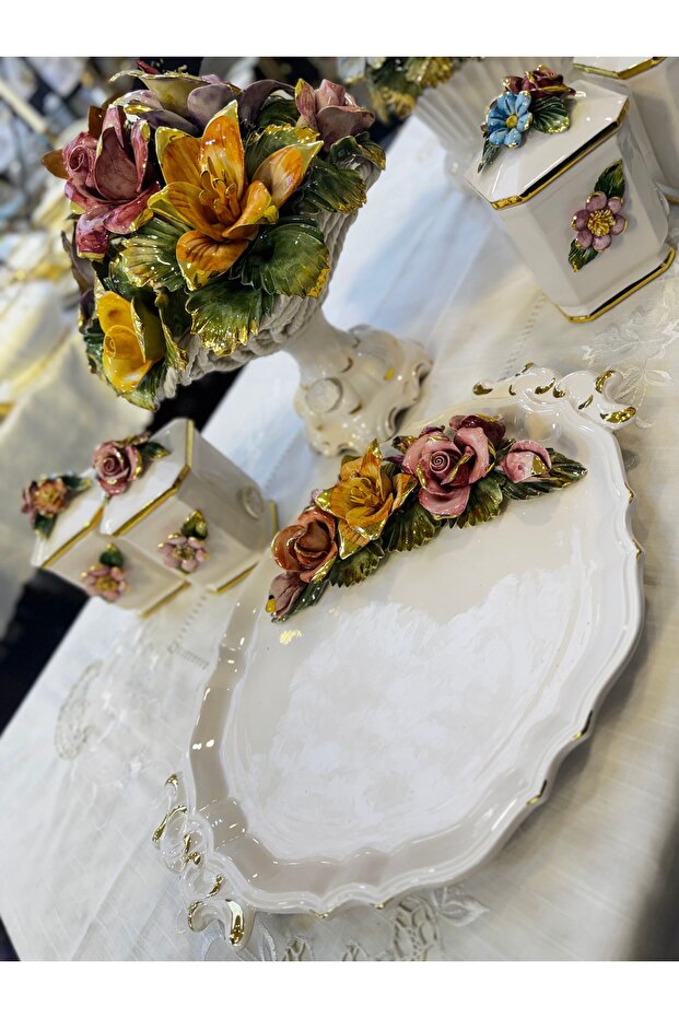 Esterhomedecor Capodimonte Embossed Floral Stamped Round Tray 31cm Is a Delicate Product. ❗️