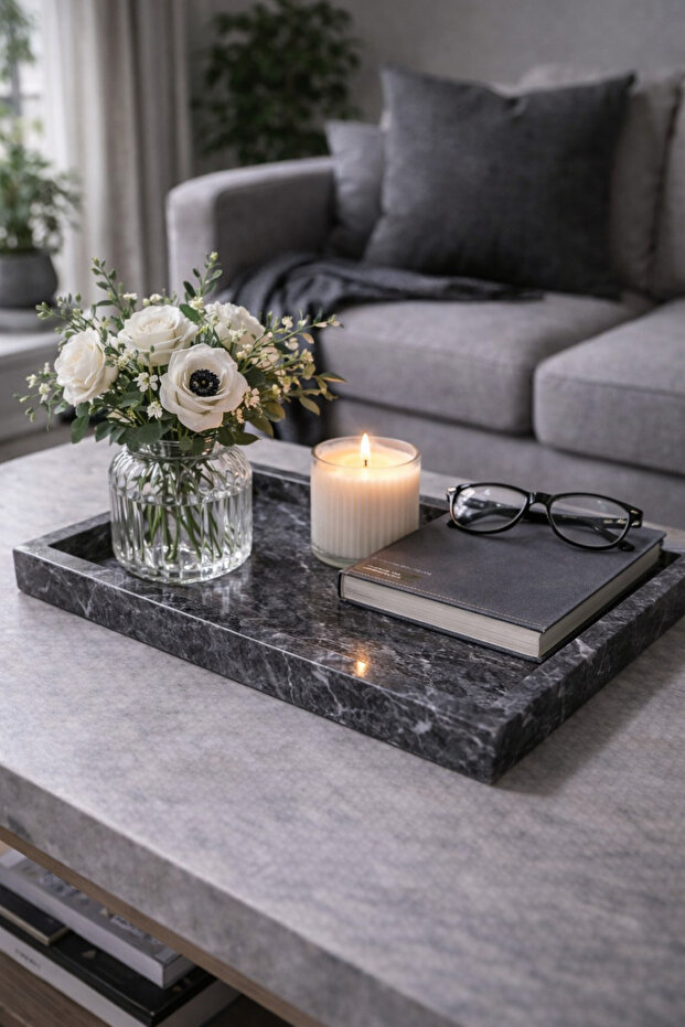 Natural Marble Tray | Ei Production | Black Stone Decorative Tray