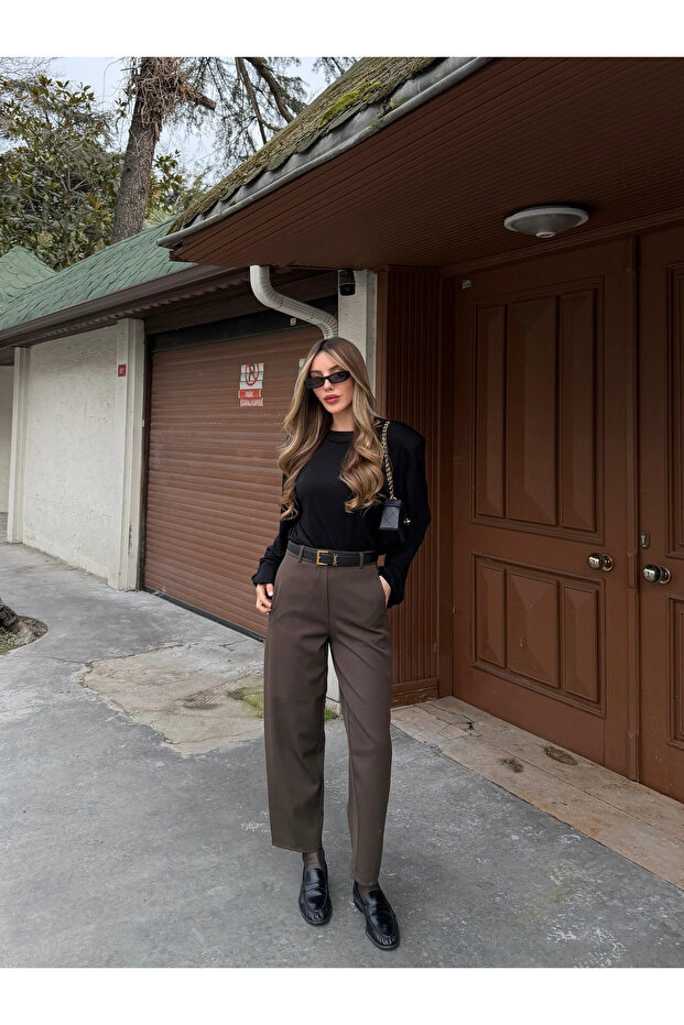 Brown Classic Straight-Cut Trousers - 9957