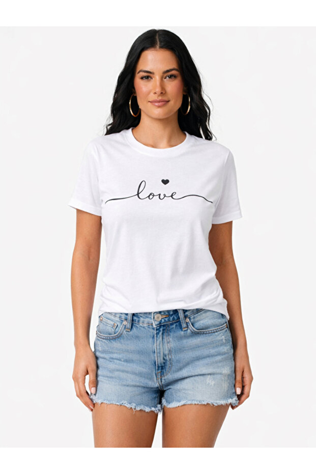 Women's White Oversized Love Printed Stylish T-Shirt in Cotton Pieces