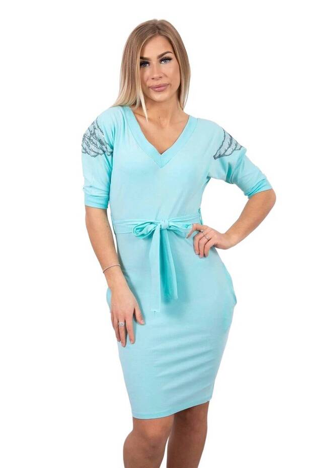 Rochie verde mentă cu aripioare pe umeri