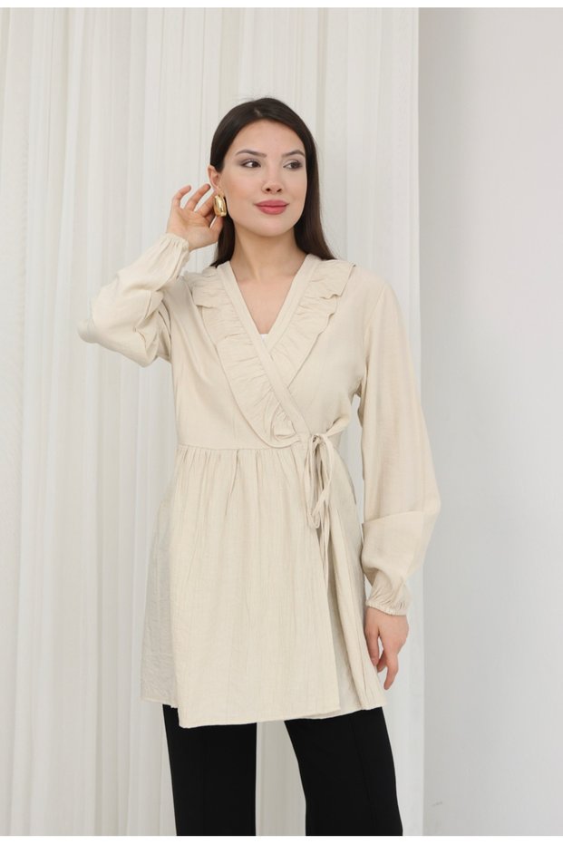 Ruffled Front Tie-Detail Tunic