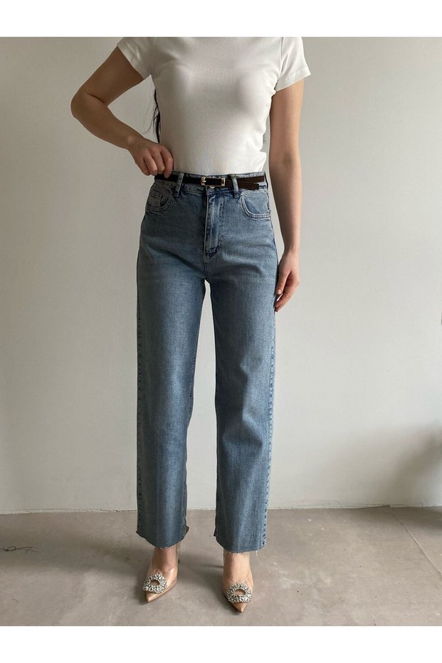 Blue Raw Hem Suede Belt Li Gloria Jean