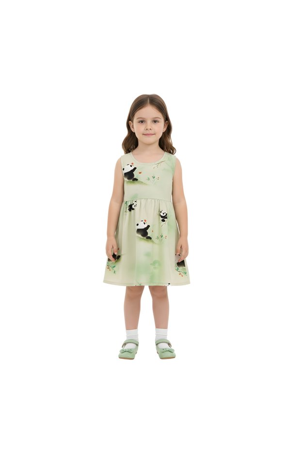 -Amira Printed Panda Casual Dress, Colorful, 2Y to 6Y
