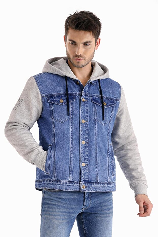 Classic Hooded Double Pocketed Washed Cotton Jean Jackets