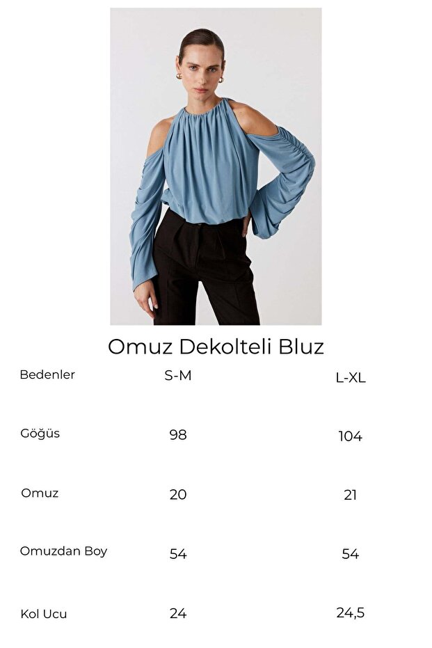 Omuz Dekolteli Bluz Mavi - 7
