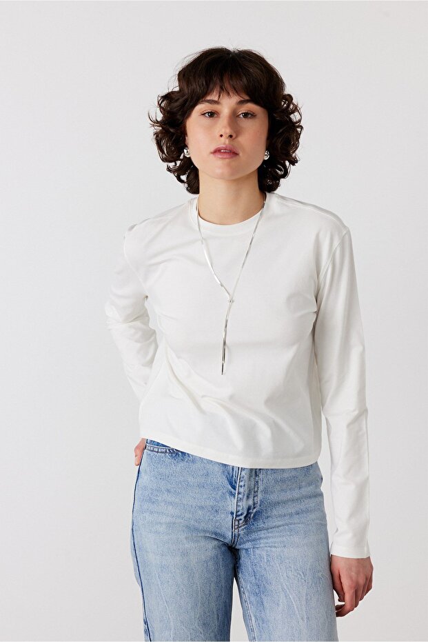 Uzun Kol Basic Tişört Off White - 2