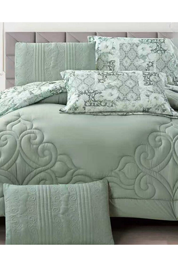 6Pc Reversible Comforter Set 240x260cm Comforter with 2 Pillowshams 2 Pillowcases & Fitted Sheet