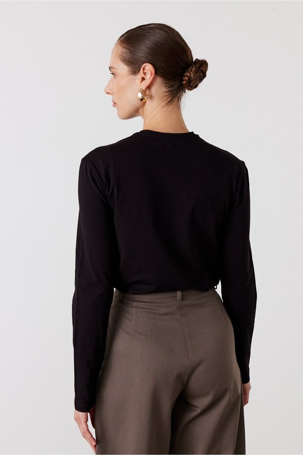 Uzun Kol Basic Tişört Siyah - 5