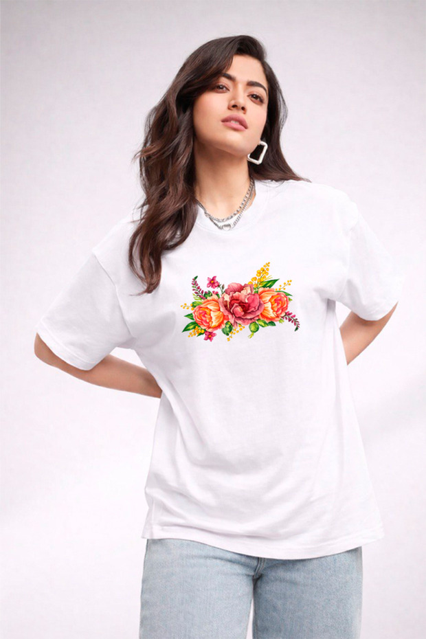 Women's Printed Detail Oversize Bol Cut T-Shirt with Cycling Neck