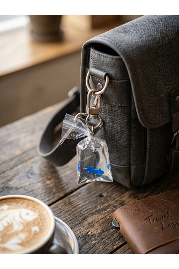 Blue Goldfish Design Bag with Figure Transparent Keychain - Bag Accessory Gift