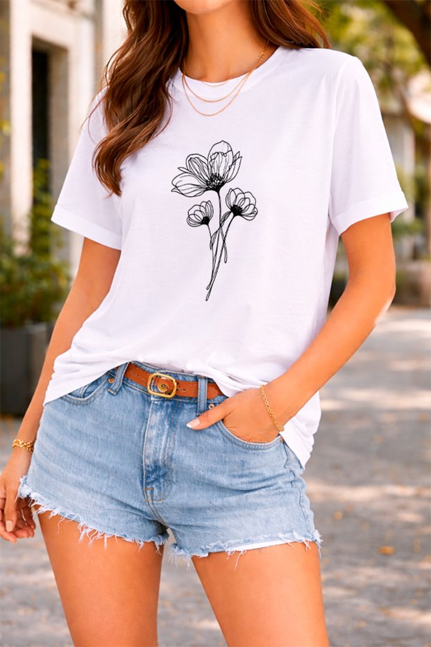 Women's Printed Detail Oversize Bol Cut T-Shirt with Cycling Neck