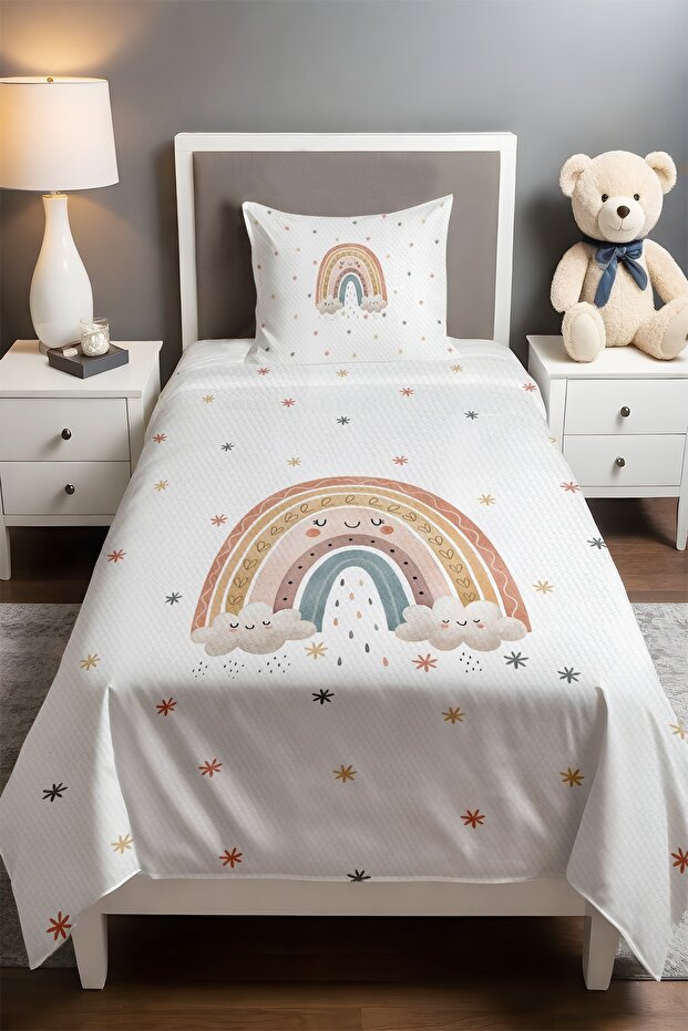 Smiling Rainbow Patterned Single Baby Kids Piqué Set
