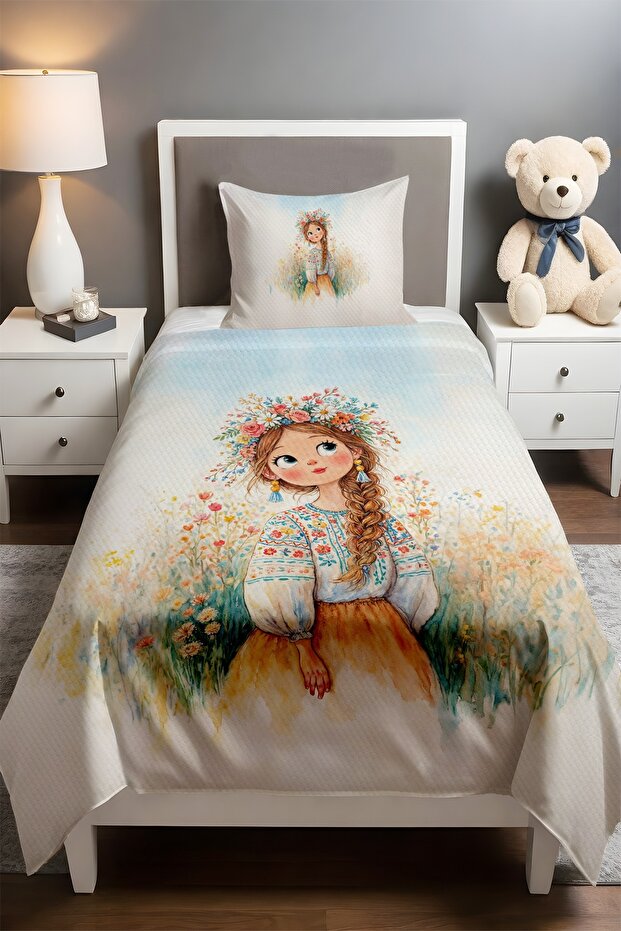 Girl in the Field Patterned Single Baby Kids Piqué Set