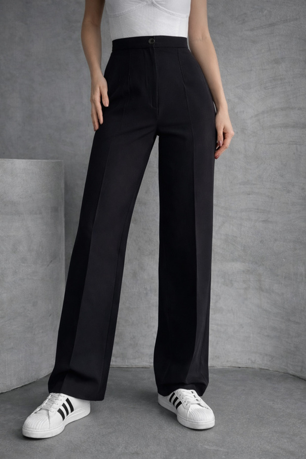 Women's High Waist Classic Black Fabric Pants