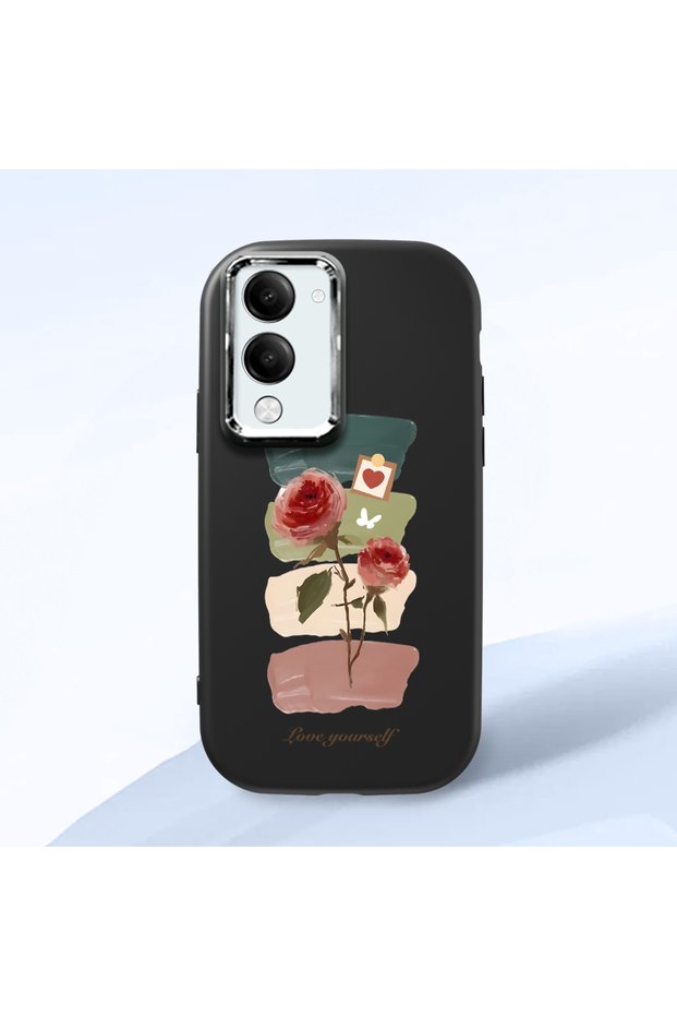 Vivo Y29S/Y29T Compatible Shock-Absorbing Camera Protected Black Silicone Case Artistic Patterns