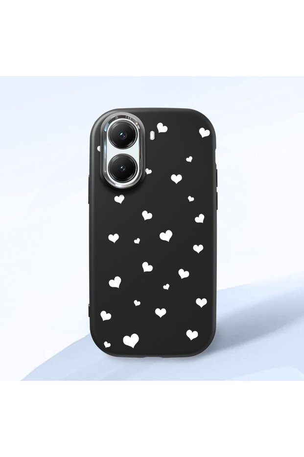 Poco X7 Pro Compatible Shock-Absorbing Camera Protected Black Silicone Case Heart Pattern