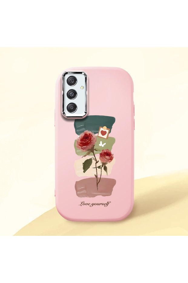 Samsung Galaxy M34 Compatible Shock-Absorbing Camera Protected Pink Silicone Case Artistic Patterns