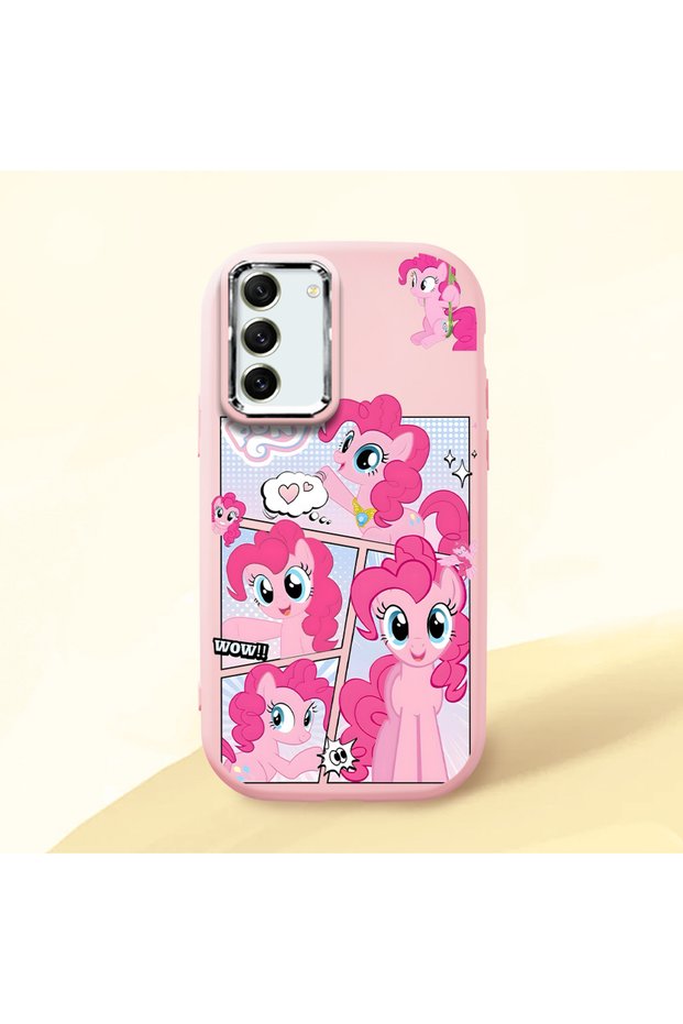 Samsung Galaxy S21 Fe Compatible Shock-Absorbing Camera Protected Pink Silicone Case Pony Patterned