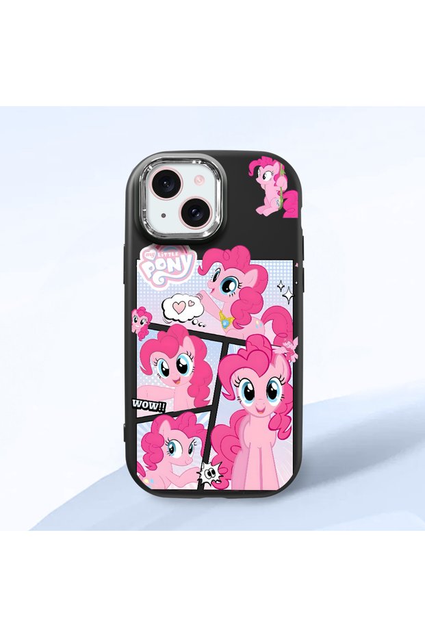 iPhone 15 Compatible Shock-Absorbing Camera Protected Black Silicone Case Pony Patterned