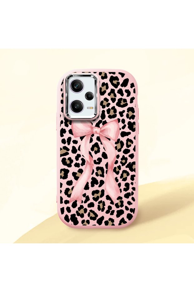 Poco X5 Pro 5g Compatible Shock-Absorbing Camera Protected Pink Silicone Case Leopard Printed I