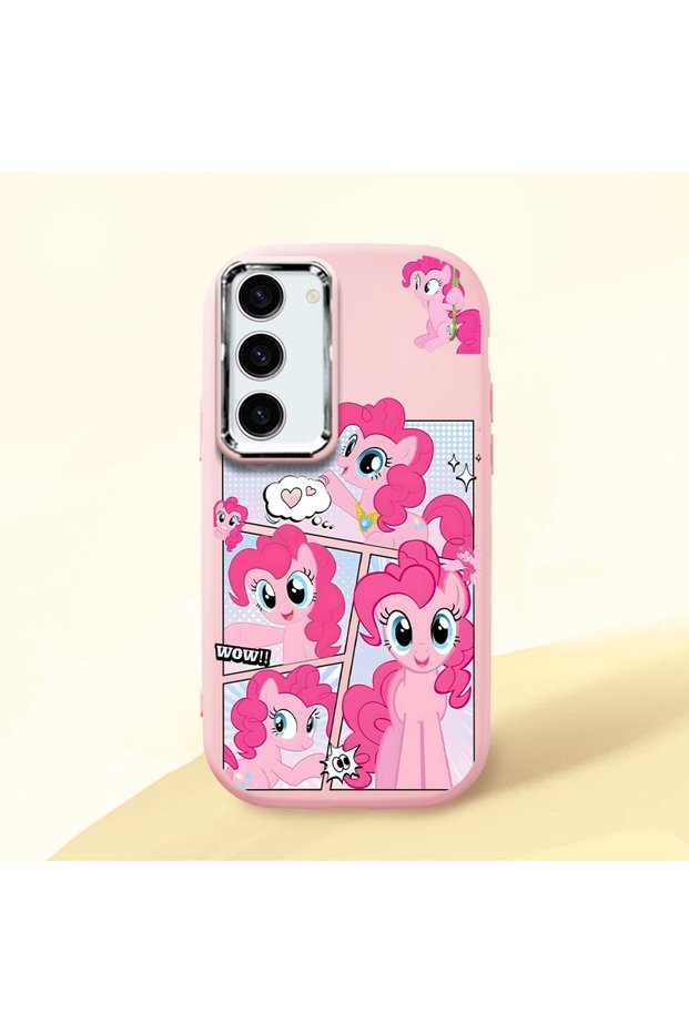 Samsung Galaxy S23 Compatible Shock-Absorbing Camera Protected Pink Silicone Case Pony Patterned