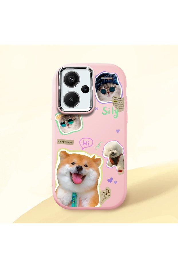Redmi Note 13 Pro Plus+ 5g Compatible Shock-Absorbing Camera Protected Pink Silicone Case Dog Patterned