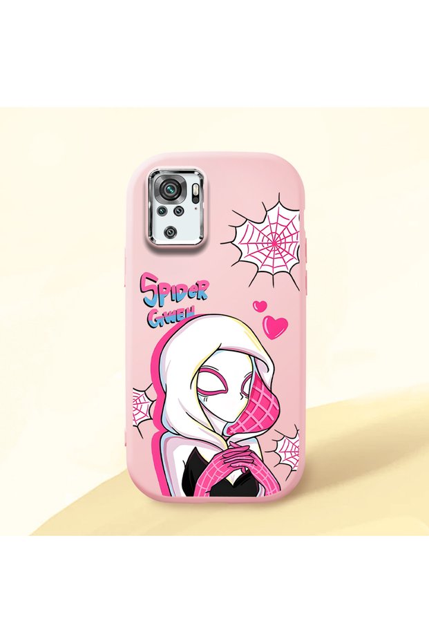 Redmi Note 10 4G/Note 10S Compatible Shock-Absorbing Camera Protected Pink Silicone Case Spider-Man