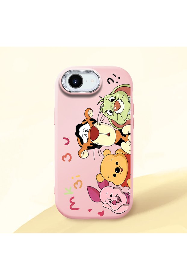 iPhone 16E Compatible Shock-Absorbing Camera Protected Pink Silicone Case Cartoon Patterned