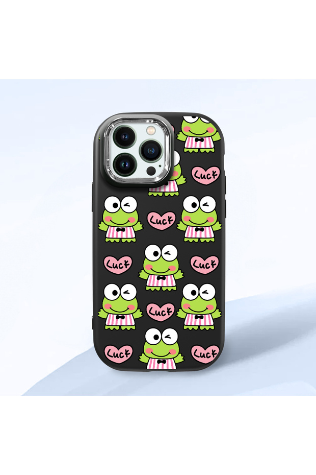 iPhone 14 Pro Max Compatible Shock-Absorbing Camera Protected Black Silicone Case Frog Princess