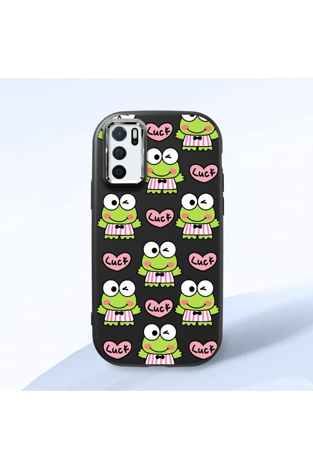 Oppo A55 4g Compatible Shock-Absorbing Camera Protected Black Silicone Case Frog Princess