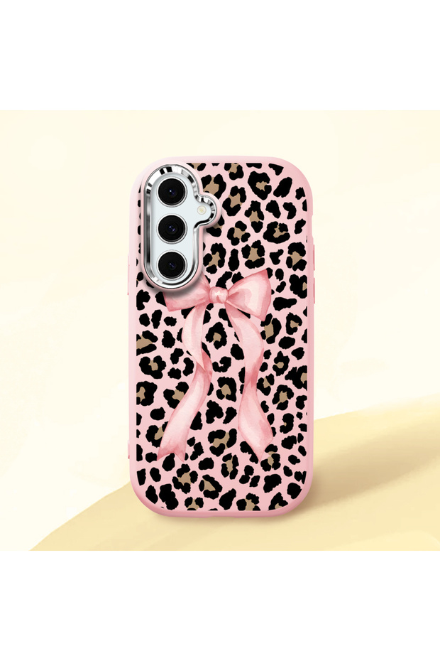 Samsung Galaxy S24 Fe Compatible Shock-Absorbing Camera Protected Pink Silicone Case Leopard Printed I