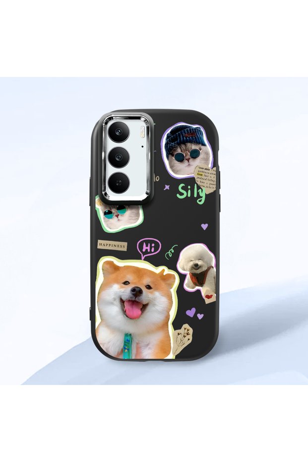 Realme C75 4g Compatible Shock-Absorbing Camera Protected Black Silicone Case Dog Patterned