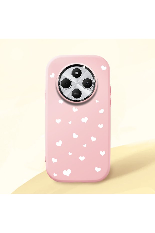 Redmi A4 Compatible Shock-Absorbing Camera Protected Pink Silicone Case Heart Pattern