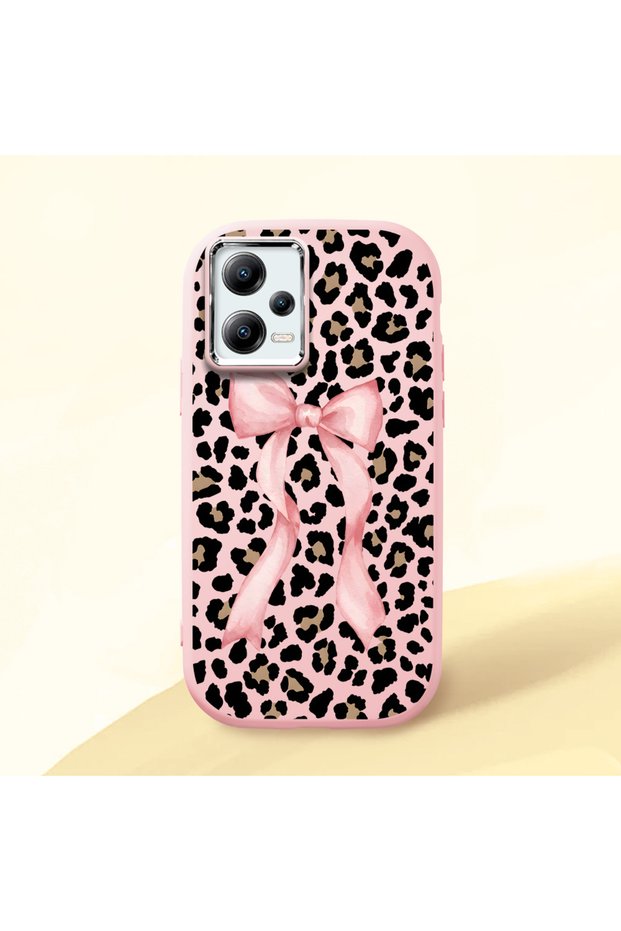 Poco X5 Compatible Shock-Absorbing Camera Protected Pink Silicone Case Leopard Printed I