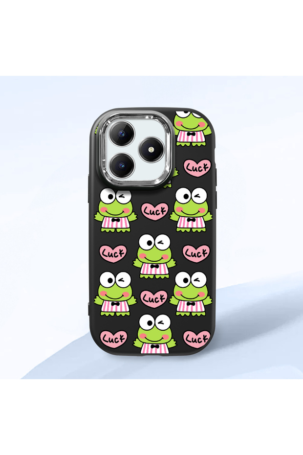 Realme Note 60/60X Compatible Shock-Absorbing Camera Protected Black Silicone Case Frog Princess